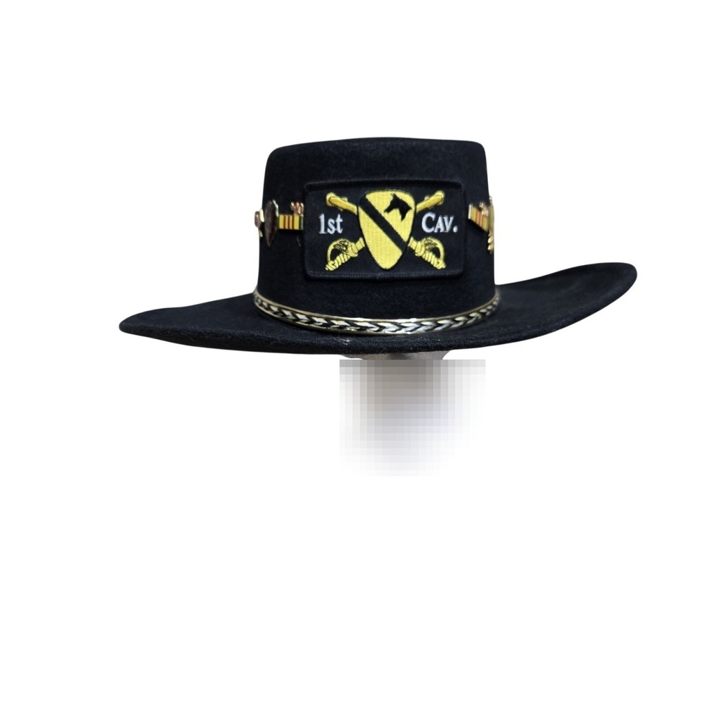 Vintage Summit Black Wool Felt Cowboy M Hat Vietnam Pins Patches 1st Calvary